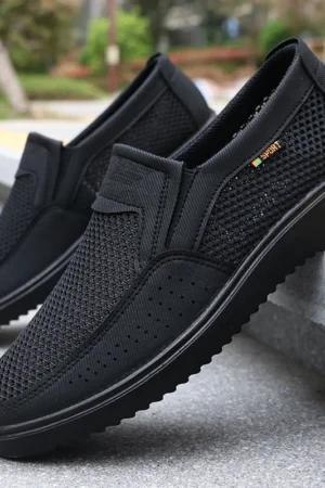 Men's Breathable Slip-On Casual Shoes - Lightweight Low-Top Walking Sneakers for Outdoor, Fishing, Park and Exercise, Brown Mesh Fabric, Rubber Sole