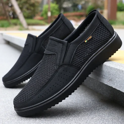 Men’s Breathable Slip-On Casual Shoes – Lightweight Low-Top Walking Sneakers for Outdoor, Fishing, Park and Exercise, Brown Mesh Fabric, Rubber Sole