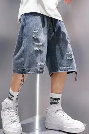 Men's Summer Loose-fit Trendy Denim Shorts American Style Five-point Mid-pants 2023 New Fashion Casual Shorts