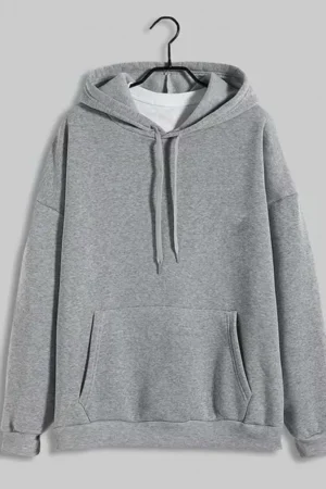 Men Spring Hoodie Solid Color Drawstring Hooded Pullover Warm Simple Style Plus Size Thermal Men Hoodie Fashion Sweatershirt