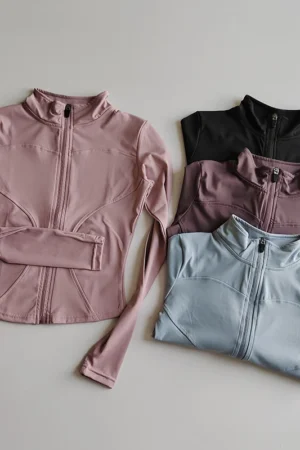 Outdoor Sports Long Sleeved Women Slim Yoga Clothes Quick Dry Zipper Cardigan Stand Up Collar Jacket Running Fitness Jacket Top