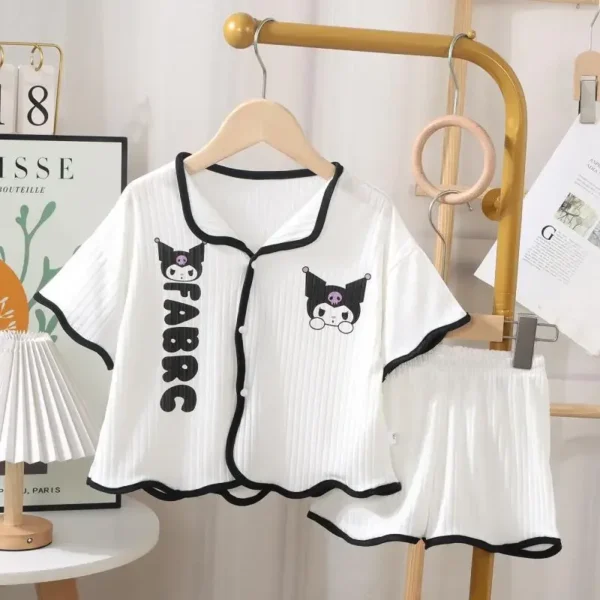 Kuromi Anime Cartoon Girl T Shirt Home Clothes Kawaii Sanrio Summer New Ice Silk Short-Sleeved Shorts Suit Kids Soft Breathable