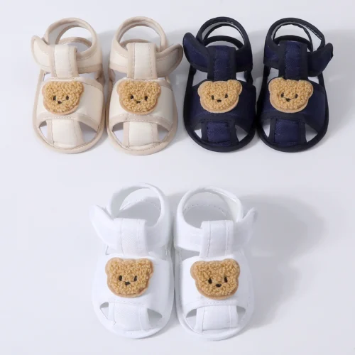 Summer New Toddler Sandals Cute Cartoon Bear Newborn Prewalker Cotton Sandal Soft Baby Girl Non-slip Sole Infant First Walkers