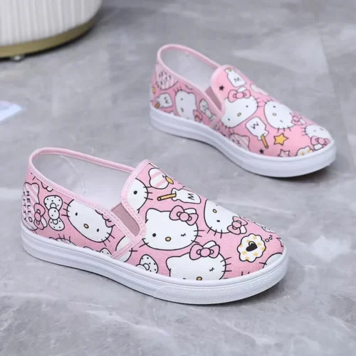 real picture plus size Versatile cartoon hello kitty Casual Shoes 2025 New cheap discount women Canvas pink board shoes flats