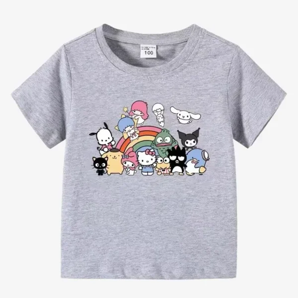 Anime Cartoon Children T Shirt Kuromi Hello Kitty Summer New Kawaii Short Sleeves Fashionable Soft Breathable Comfortable Sweet - Image 5