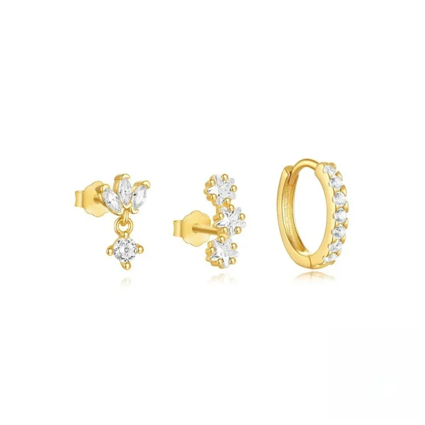 3PCS Luxury Star Pendant Piercing Earrings Set For Women Stainless Steel Zircon Punk Ear Studs Earring Lady Jewelry aretes - Image 2