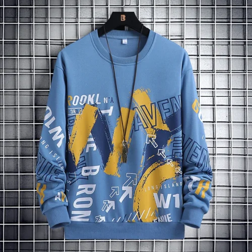 Fashion Cool Letter Print Men’s Sweatshirt Autumn Outdoor Street Sports Long Sleeve Tops Oversize Round Neck Comfortable Clothes