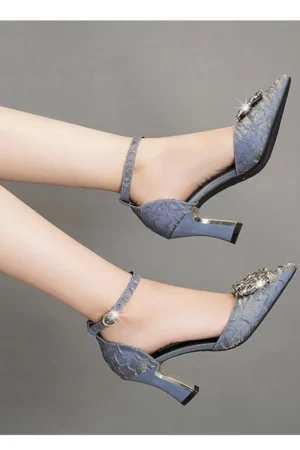High Heel Shoes for Women 2024 Spring New Bling Buckle Pointed Toe Thin Heels Women Shoes Sexy Dress Wedding Pumps Heeled Shoes