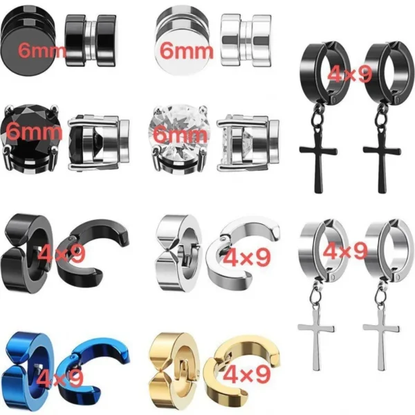 2pcs Punk Mens Strong Magnet Magnetic Ear Stud Set, Non Piercing Earrings Fake Cross Earrings Gift For Boyfriend Lover Jewelry - Image 5