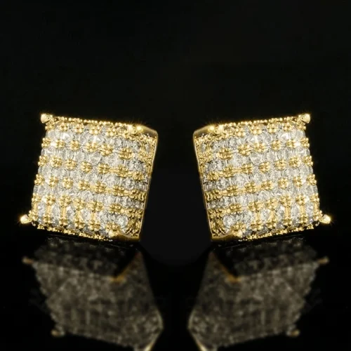 Huitan Women Men Stud Earrings Classic Square Shaped Ear Stud Piercing Sparkling Cubic Zirconia Daily Wearable Versatile Jewelry