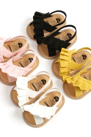pudcoco Baby Girl Summer Sandals, Cute Ruffle Flats Non-Slip Soft Sole Infant First Walkers