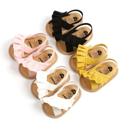 pudcoco Baby Girl Summer Sandals, Cute Ruffle Flats Non-Slip Soft Sole Infant First Walkers
