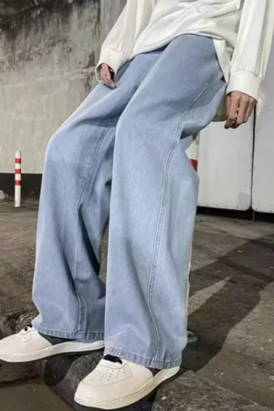 Spring Autumn Men Baggy Jeans Oversize Straight Loose Casual Denim Trousers Solid Color Streetwear Fashion Y2k Wide Leg Pants
