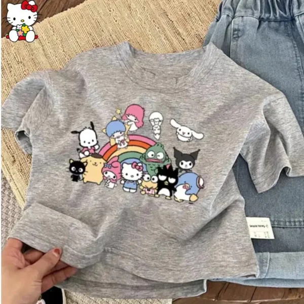 Anime Cartoon Children T Shirt Kuromi Hello Kitty Summer New Kawaii Short Sleeves Fashionable Soft Breathable Comfortable Sweet