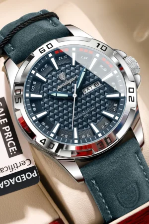 POEDAGAR Original Man Wristwatch Top Luxury Waterproof Luminous Date Week Watch For Men Quartz Sport Leather Men's Watches Reloj