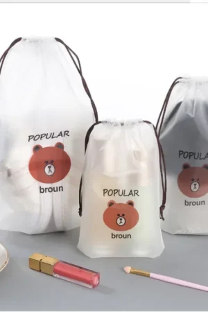 Portable Waterproof Transparent Women's Toiletries Drawstring Bath Wash Beauty Kit Cartoon Cosmetic Storage Makeup Bag