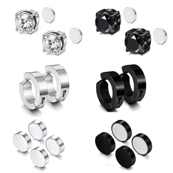 2pcs Punk Mens Strong Magnet Magnetic Ear Stud Set, Non Piercing Earrings Fake Cross Earrings Gift For Boyfriend Lover Jewelry - Image 3