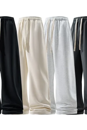 Wide Leg Pant Fashion Causal Breathable Men Sweatpant Male Autumn Versatile Elastic High Waist Drawstring Loose Straight Trouser