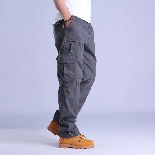 Mens Cargo Work Pants Ripstop Hiking Tactical Pants with Multi Pockets Elastic Waist Pants Cotton Joggers