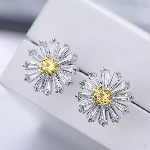 Huitan Little Daisy Stud Earrings for Women Bright Yellow Color Flower Earrings Ear Piercing Dainty Girls Accessories Jewelry