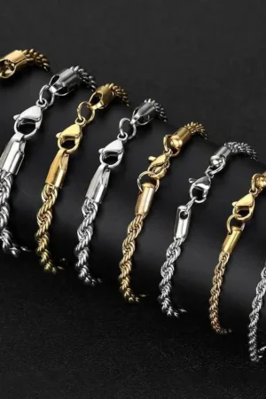 2-6MM Stainless Steel Chain Bracelet For Women Men Gold Color Twisted Rope Chain Bangle Fashion Never Fade Waterproof Jewelry