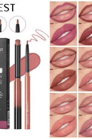 QIBEST 2pcs Lipstick Lipliner Pen Set Matte Velvet Lip Liner Pencil Contour Makeup Sexy Red Lip Stick Long Lasting Cosmetics