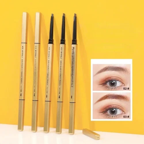 Small Gold Stick Double-Headed Eyebrow Pencil Ultra-Thin 3D Definition Lasting Non-Smudge Triangle Shape for Perfect Brows